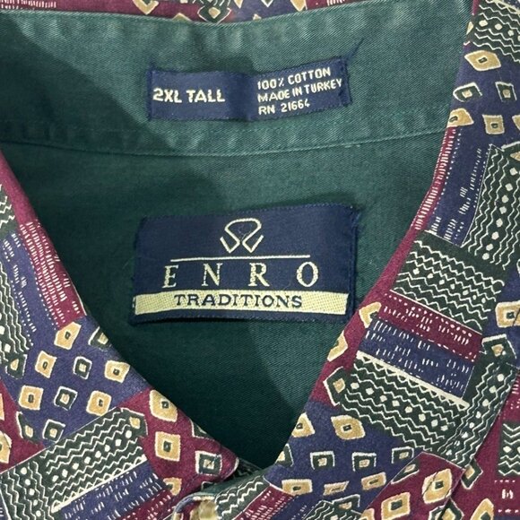 Vintage ENRO Traditions  Long Sleeve‎ Geometric Print Button-Up Shirt Size 2XLT - Picture 3 of 6